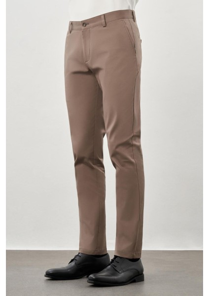 Haki Kendinden Desenli Bez Ayağı Pamuklu Yan Cep Slim Fit Casual Pantolon 1003245168
