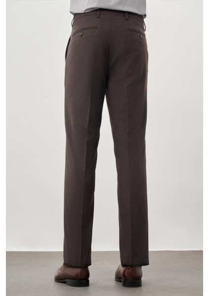 Koyu Kahverengi Düz Bez Ayağı Esnek Yan Cep Slim Fit Classic Pantolon 1003245207_400 fırsatları