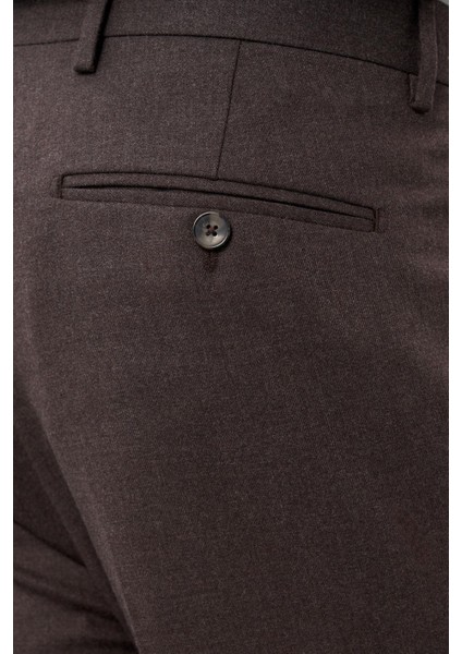Koyu Kahverengi Düz Bez Ayağı Esnek Yan Cep Slim Fit Classic Pantolon 1003245207_400 indirimleri