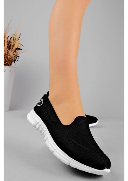 801-24 Triko Konforlu Esnek Kadın Sneaker Siyah Beyaz
