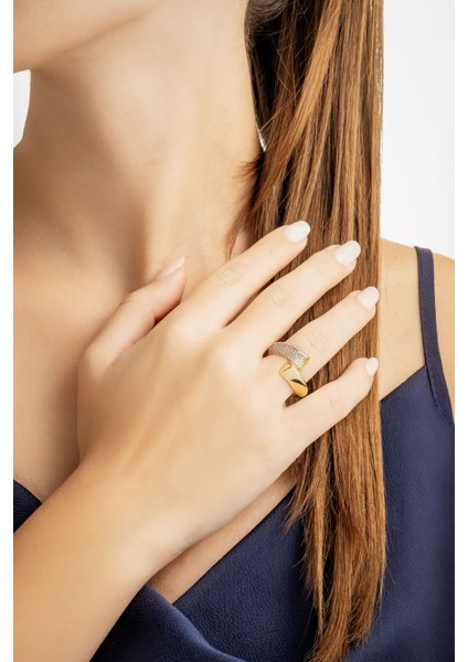 Modern Tasarım 18 Ayar Sarı Altın Kaplama Gümüş Yüzük fiyatları