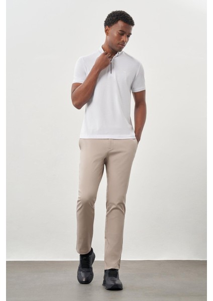 Beyaz Kısa Kol Düz Pike Polo Yaka Cepsiz Pamuk Casual Slim Fit Tişört 1011245900_600