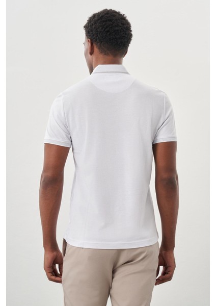 Beyaz Kısa Kol Düz Pike Polo Yaka Cepsiz Pamuk Casual Slim Fit Tişört 1011245900_600