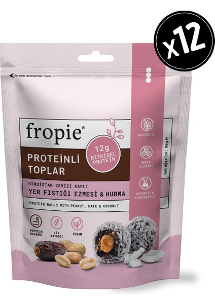 Proteinli Meyve Topları - Hindistan Cevizi Kaplı & Yer Fıstığı Ezmeli x 12