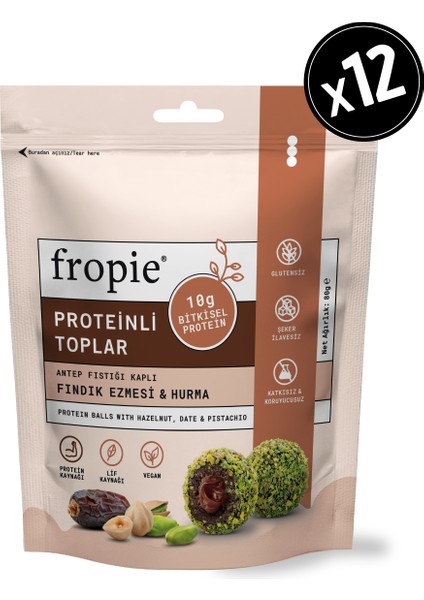 Proteinli Meyve Topları - Antep Fıstığı Kaplı & Fındık Ezmeli x 12