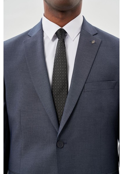 Koyu Lacivert Çizgili Desen Bez Ayağı Mono Yaka Tam Astar Çift Yırtmaç 2 Düğme 6 Drop Comfort Fit Classic Takım Elbise 1001245160 fırsatları