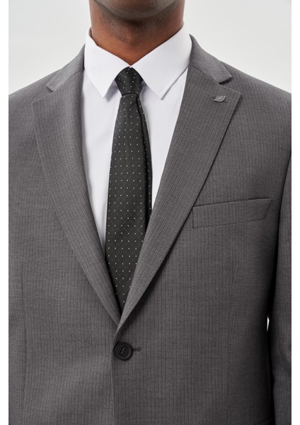 Füme Çizgili Desen Bez Ayağı Mono Yaka Tam Astar Çift Yırtmaç 2 Düğme 6 Drop Comfort Fit Classic Takım Elbise 1001245160
