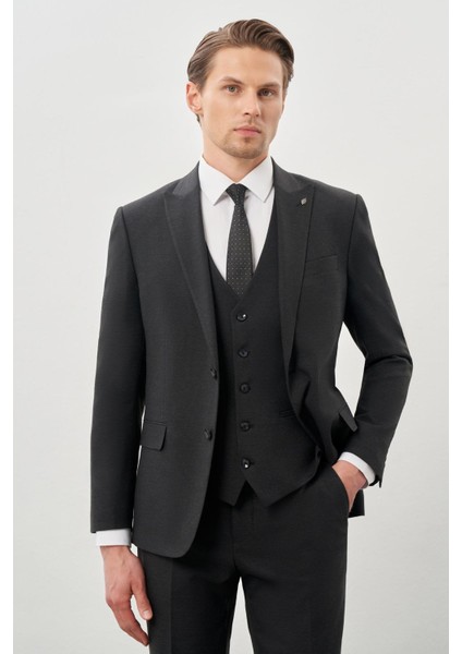 Koyu Antrasit Bez Ayağı Mono Yaka Tam Astar Esnek 6 Drop Comfort Fit Takım Elbise 1001245900