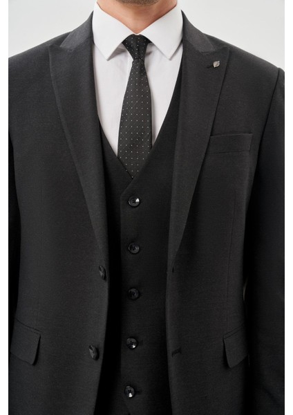 Koyu Antrasit Bez Ayağı Mono Yaka Tam Astar Esnek 6 Drop Comfort Fit Takım Elbise 1001245900
