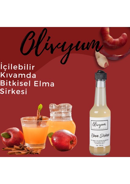 Elma Sirkesi Cam Şişe 250 ml Olivyum %100 Doğal Üründür Köy Ürünüdür.