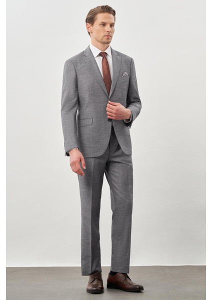 Füme Kendinden Mono Yaka Çift Yırtmaç 2 Düğme 6 Drop Comfort Fit Classic Takım Elbise 1001245162