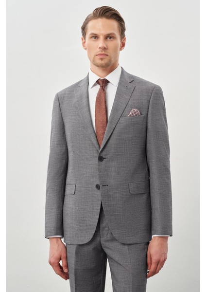 Füme Kendinden Mono Yaka Çift Yırtmaç 2 Düğme 6 Drop Comfort Fit Classic Takım Elbise 1001245162