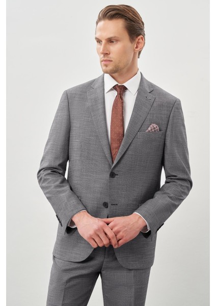Füme Kendinden Mono Yaka Çift Yırtmaç 2 Düğme 6 Drop Comfort Fit Classic Takım Elbise 1001245162