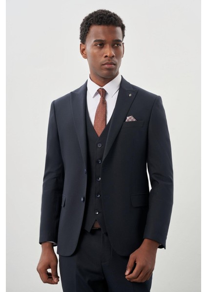 Koyu Lacivert Bez Ayağı Mono Yaka Tam Astar Esnek 6 Drop Comfort Fit Takım Elbise 1001245900