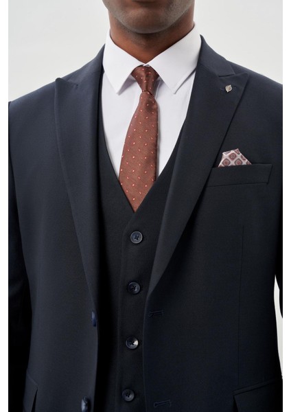 Koyu Lacivert Bez Ayağı Mono Yaka Tam Astar Esnek 6 Drop Comfort Fit Takım Elbise 1001245900