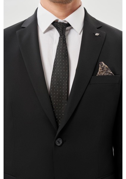 Siyah Düz Bez Ayağı Mono Yaka 2 Düğme Esnek 6 Drop Slim Fit Classic Takım Elbise 1001245178_001