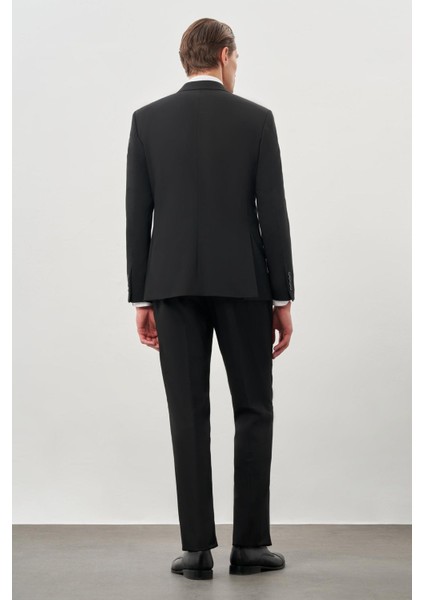 Siyah Düz Bez Ayağı Mono Yaka 2 Düğme Esnek 6 Drop Slim Fit Classic Takım Elbise 1001245178_001