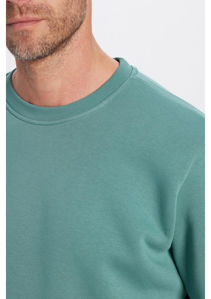 Unisex Oversize Geniş Kesim Pamuklu Yumuşak Dokulu İçi Polarlı Basic Petrol Bisiklet Yaka Sweatshirt