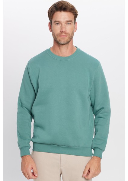 Unisex Oversize Geniş Kesim Pamuklu Yumuşak Dokulu İçi Polarlı Basic Petrol Bisiklet Yaka Sweatshirt