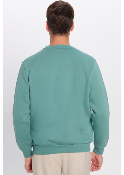 Unisex Oversize Geniş Kesim Pamuklu Yumuşak Dokulu İçi Polarlı Basic Petrol Bisiklet Yaka Sweatshirt