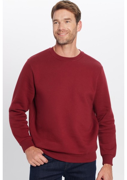 Oversize Geniş Kesim Pamuklu Yumuşak Dokulu İçi Polarlı Basic Bordo Bisiklet Yaka Sweatshirt fiyatları