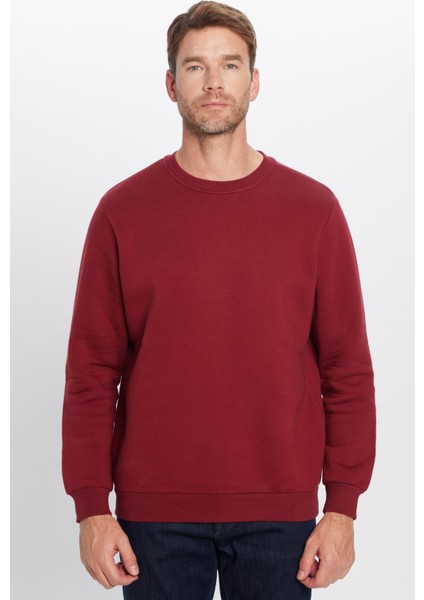 Oversize Geniş Kesim Pamuklu Yumuşak Dokulu İçi Polarlı Basic Bordo Bisiklet Yaka Sweatshirt modelleri