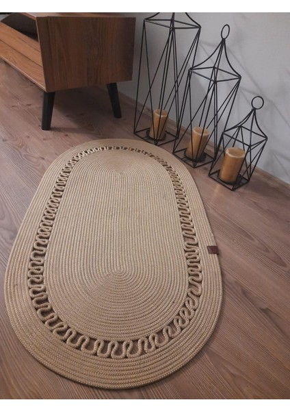 Milda 103 Jüt Hasırlı El Örgüsü Çift Taraflı Kilim Oval Jüt Halı