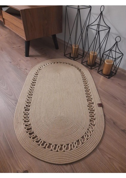 Milda 103 Jüt Hasırlı El Örgüsü Çift Taraflı Kilim Oval Jüt Halı