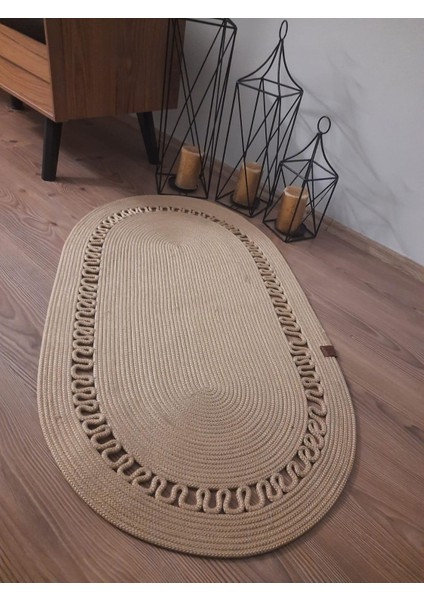 Milda 103 Jüt Hasırlı El Örgüsü Çift Taraflı Kilim Oval Jüt Halı