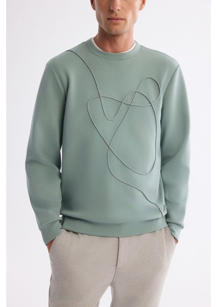 Erkek Mint Yeşil Bisiklet Yaka Pamuklu Nakışlı Sweatshirt A42y1247 fiyatları