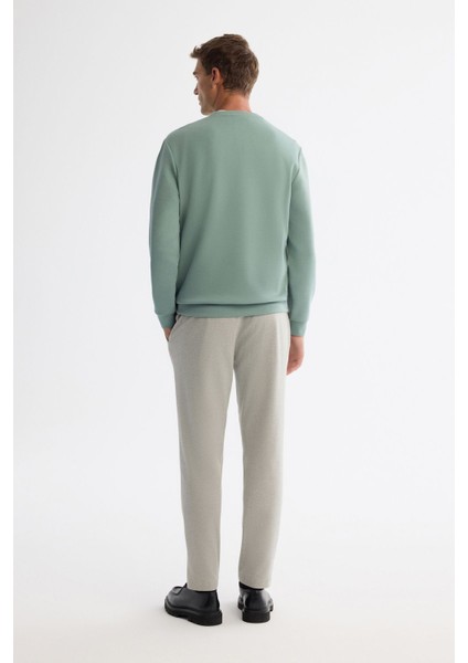 Erkek Mint Yeşil Bisiklet Yaka Pamuklu Nakışlı Sweatshirt A42y1247 fırsatları