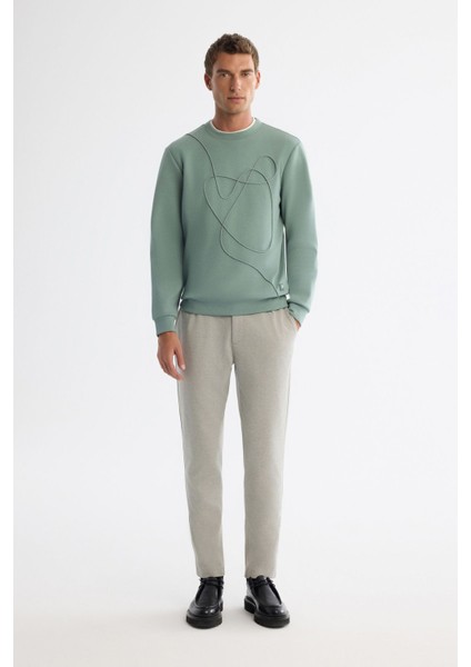 Erkek Mint Yeşil Bisiklet Yaka Pamuklu Nakışlı Sweatshirt A42y1247 indirimleri