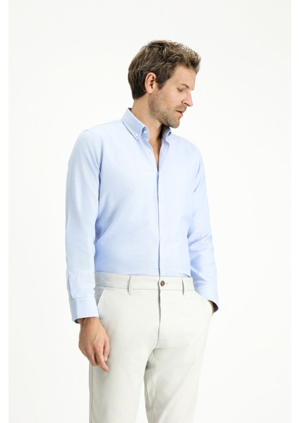 Uzun Kol Slim Fit Düğmeli Yaka Oxford Pamuklu Kolay Ütülenebilir Gömlek