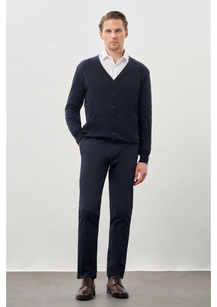 Koyu Lacivert Uzun Kol Örme V Yaka Comfort Fit Rahat Kesim Klasik Triko fiyatları