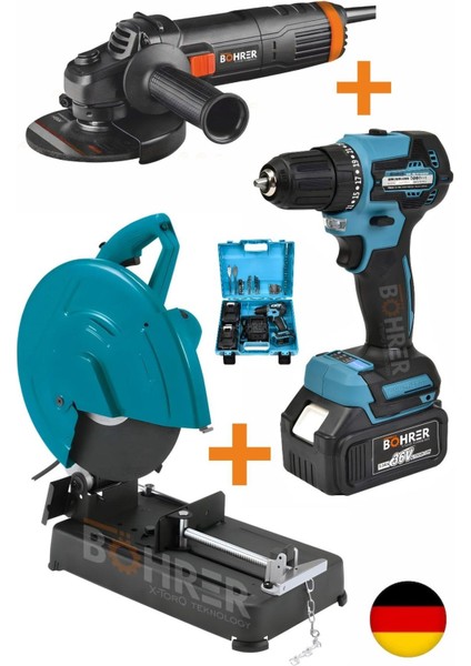 3 Lü , 3200W Profil Demir Metal Kesme + 125MM 2100W Demir Taşlama Makinesi+ V58 Kömürsüz Vidalama