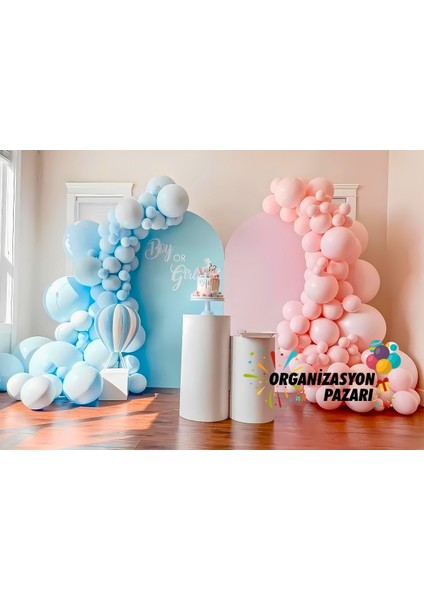 Zincir Balon Seti Makaron Pembe-Makaron Mavi 2 Renk 100 Adet +Balon Şeridi