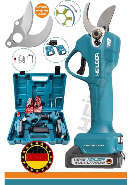 Alman V598 Blue Çift Akülü Profesyonel Akülü Dal Budama Makası Şarjlı Bağ Makası