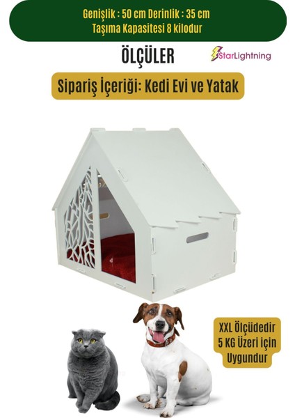 Ahşap Büyük Kedi Yatağı Premium Kalite Beyaz Kedi Evi 50x35 cm Parlak Boyalı Seperatör Model