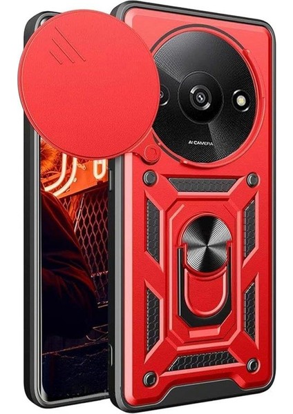 Xiaomi Redmi A3 4g Ile Uyumlu Kılıf Kamera Korumalı Sürgülü Yüzüklü Standlı Tank