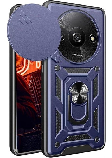 Xiaomi Redmi A3 4g Ile Uyumlu Kılıf Kamera Korumalı Sürgülü Yüzüklü Standlı Tank