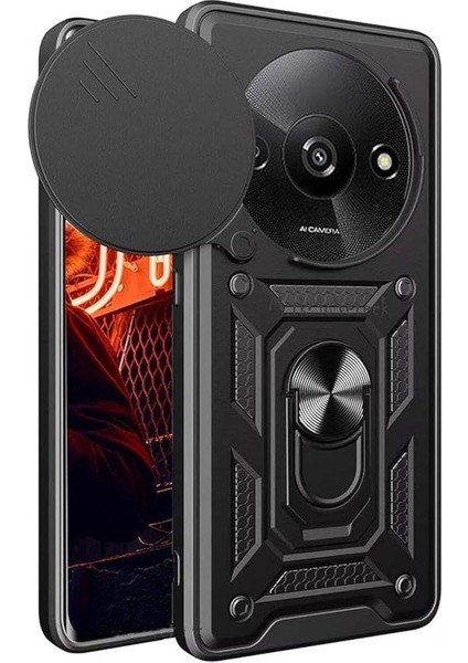Xiaomi Redmi A3 4g Ile Uyumlu Kılıf Kamera Korumalı Sürgülü Yüzüklü Standlı Tank