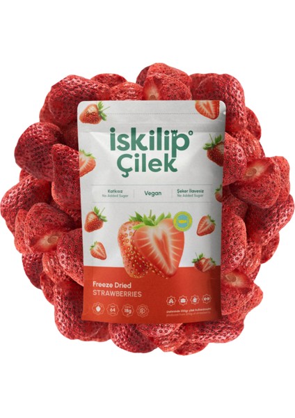 Iskilip Dondurularak Kurutulmuş Çilek - Çilek Kuru Meyve Cipsi - Frezee Dried Strawberry - 18 gr