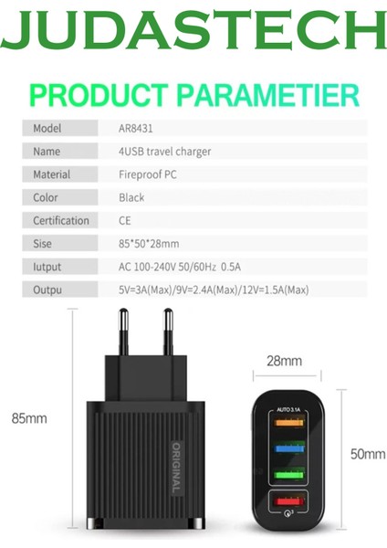 Z6 Universal Çoklu Şarj Adaptörü -4 Port