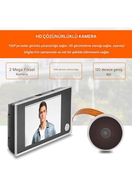 520A Kapı Dürbünü Kamerası Kapı Kamerası Ev İçin 120 Derece Geniş Açılı Dijital 3.5 İnç LCD Ön Giriş Kapısı fırsatları