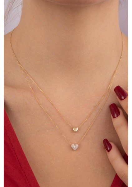 14 Ayar Altın Çift Zincirli Kalp Kolye fiyatları