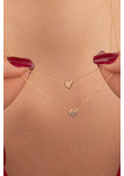 14 Ayar Altın Çift Zincirli Kalp Kolye fırsatları