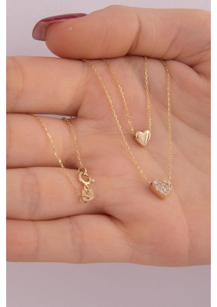 14 Ayar Altın Çift Zincirli Kalp Kolye indirimleri