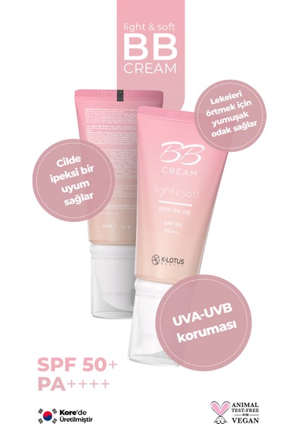 K-Lotus Beauty Light & Soft İnce Yapılı Hafif Kapatıcı BB Krem Spf 50 Pa+++ 45 ml