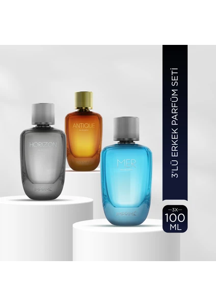 Imprimé 3'lü EDP Erkek Parfüm Seti (Mer 100 ml + Horizon 100 ml + Antique 100 ml)