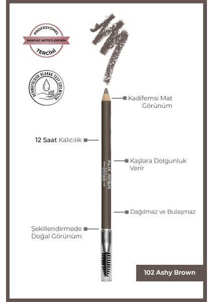 Fırçalı Yumuşak Uçlu Belirginleştirici Kahverengi Kaş Kalemi-Eyebrow Expert Powdery Liner 102 Ashy